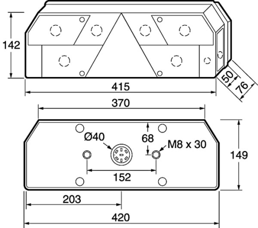 Rückleuchte links - Europoint I - für Anhänger und Auflieger mit Dreieckrückstrahler